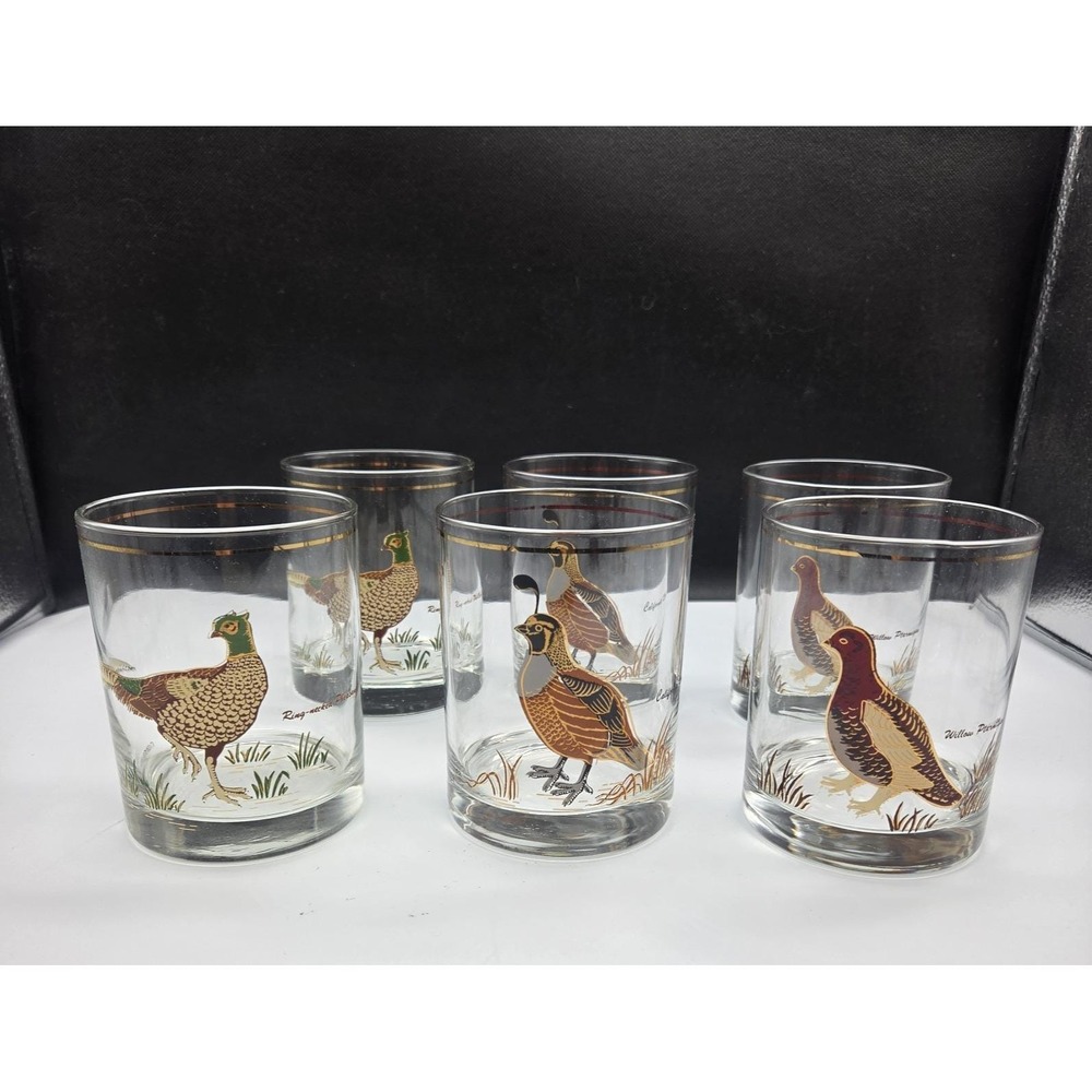 Vintage 1970s Culver Game Birds Glasses 22K Gold Rim Pheasant Quail Willow (6)